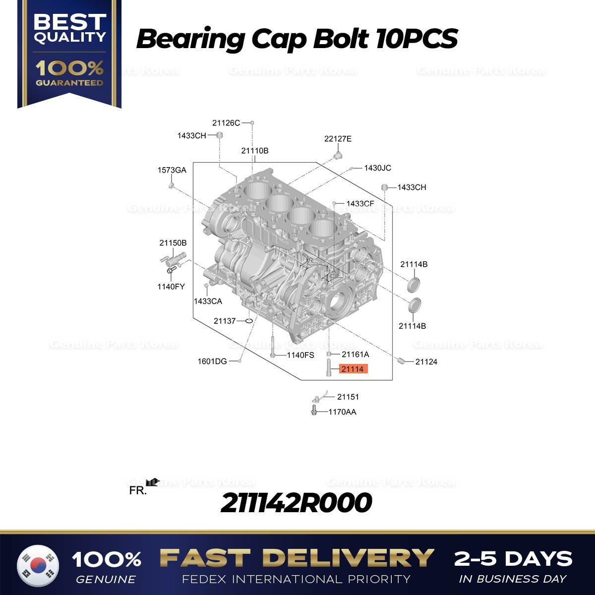 Genuine Bearing Cap Bolt 10PCS 211142R000 for Hyundai Santa Fe