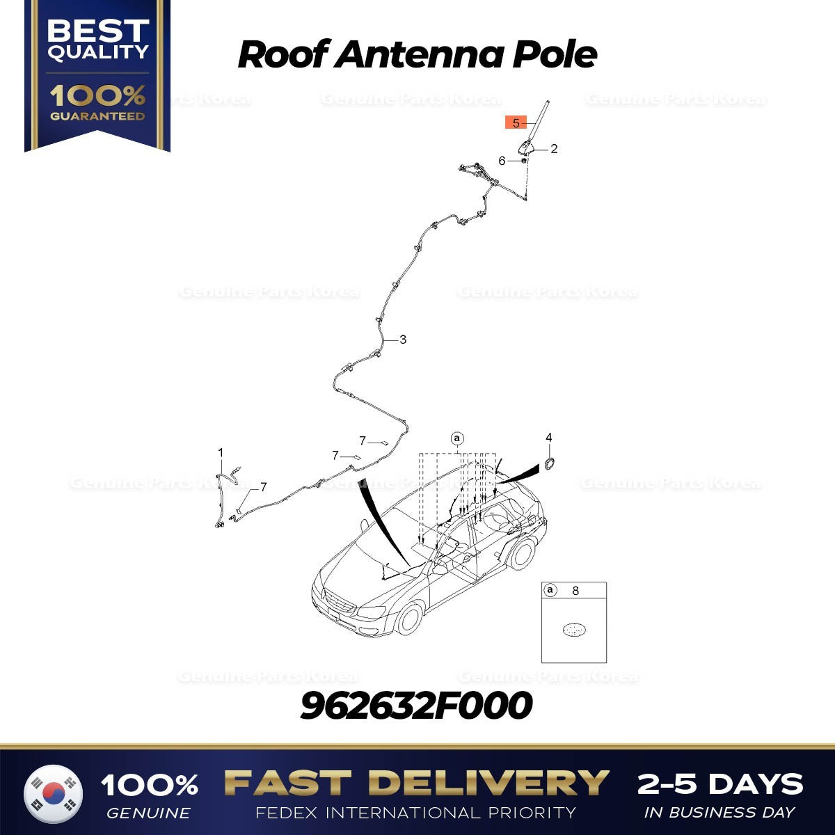 Genuine Roof Antenna Pole 962632F000 for Kia Spectra