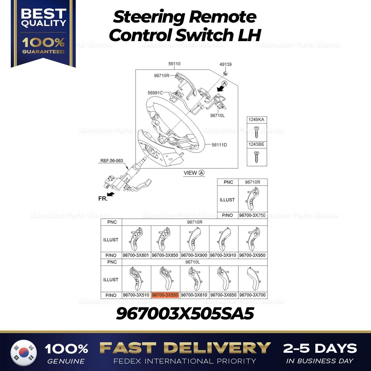 Genuine Steering Remote Control Switch LH 967003X505SA5 for Hyundai Elantra