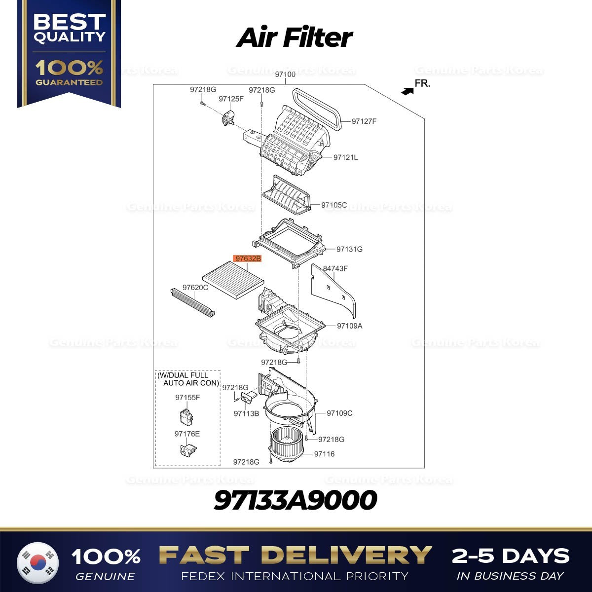 Genuine Air Filter 97133A9000 for Kia Sedona