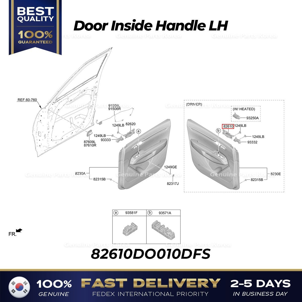 Genuine Door Inside Handle LH 82610DO010DFS for Kia EV9