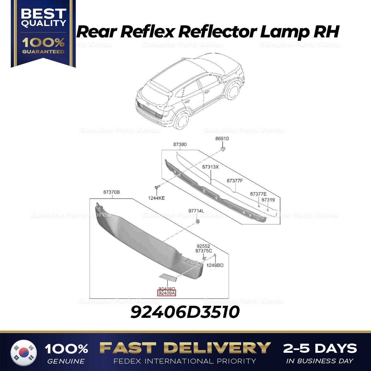 Genuine Rear Reflex Reflector Lamp RH 92406D3510 for Hyundai Tucson