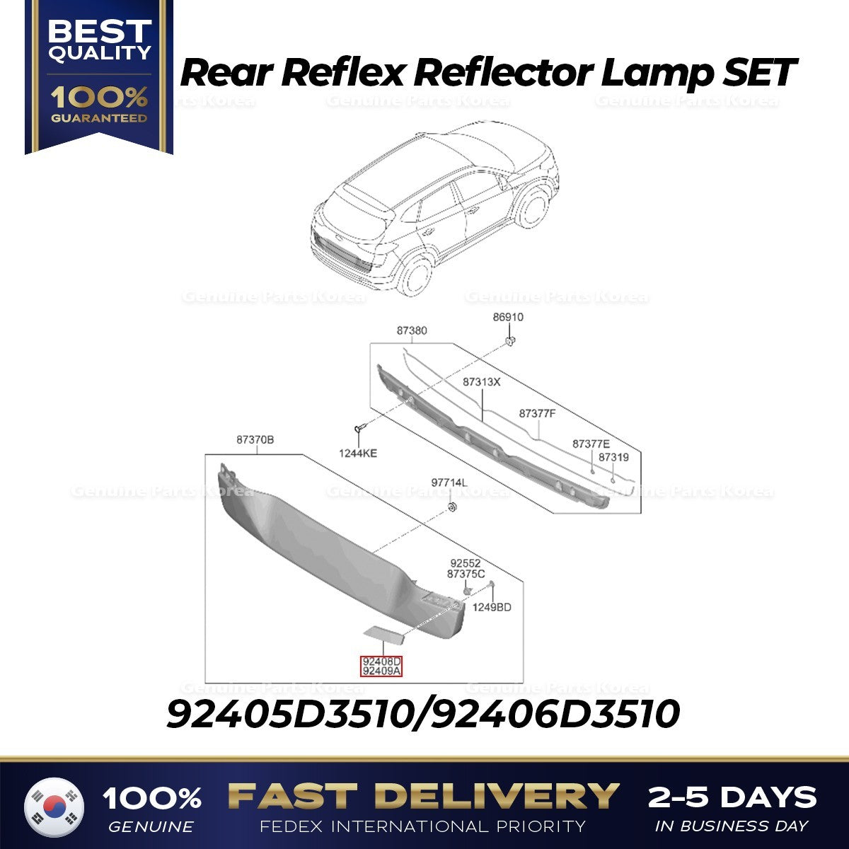 Genuine Rear Reflex Reflector Lamp SET 92405D3510 92406D3510 for Tucson