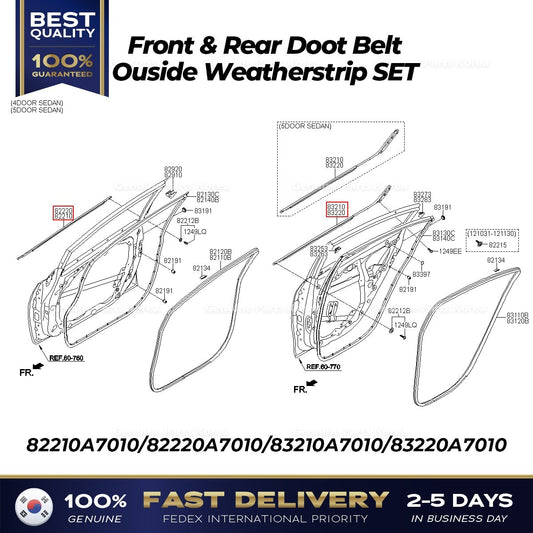Genuine Front & Rear Doot Belt Ouside Weatherstrip SET for Kia Forte