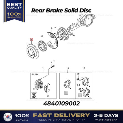 Genuine Rear Brake Solid Disc 4840109002 for Ssangyong Korando Sports