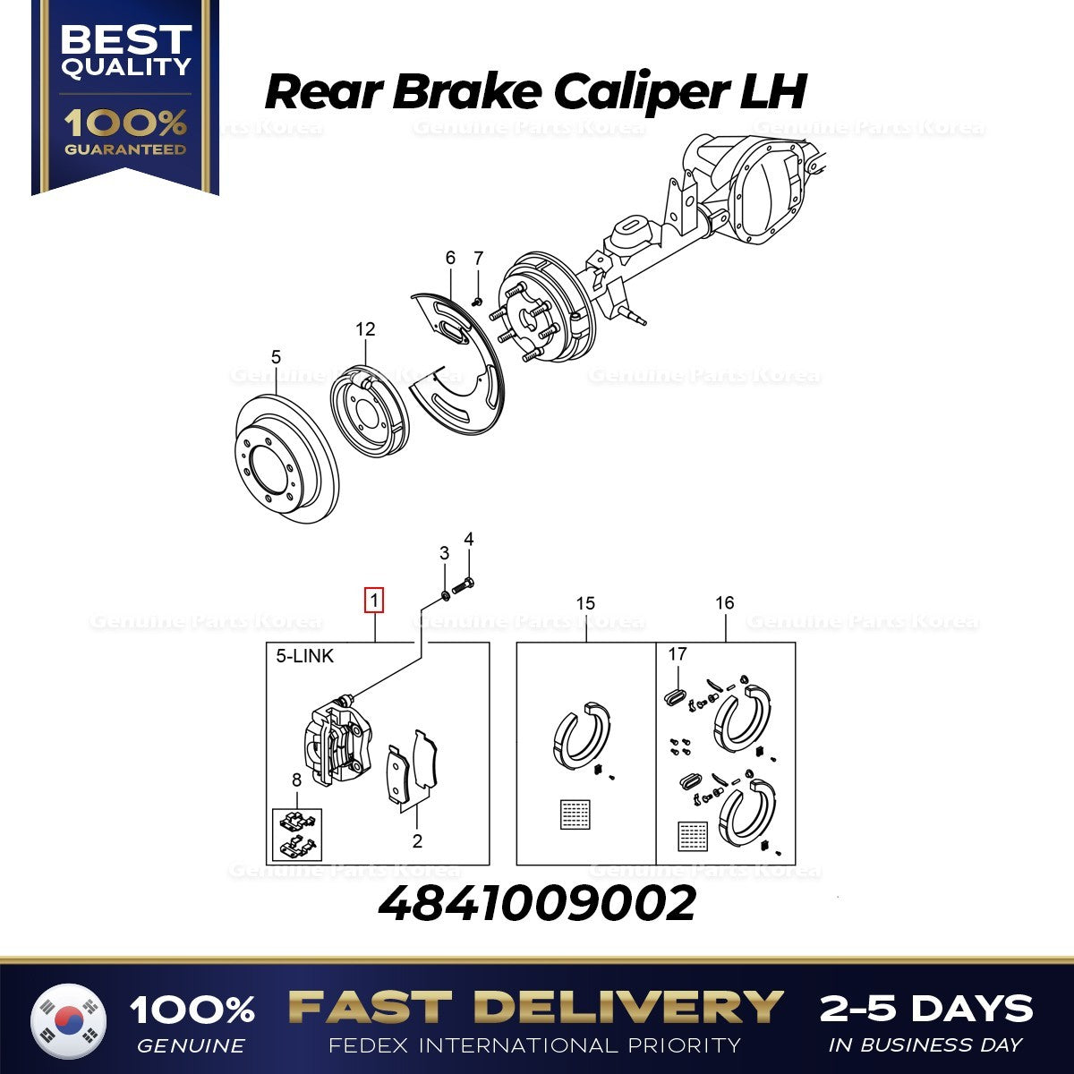 Genuine Rear Brake Caliper LH 4841009002 for Ssangyong Kyron Rexton