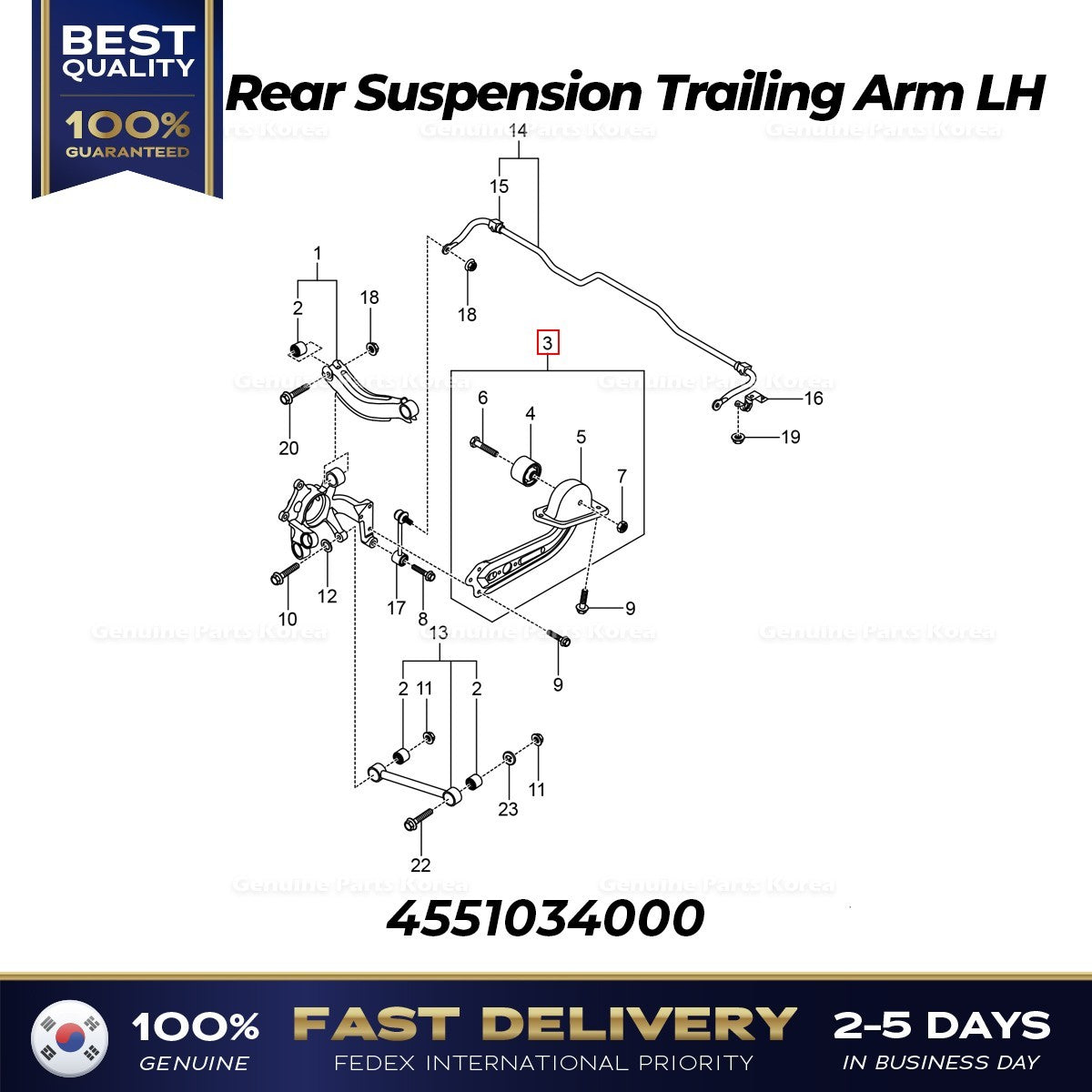 Genuine Rear Suspension Trailing Arm LH 4551034000 for Ssangyong Korando C