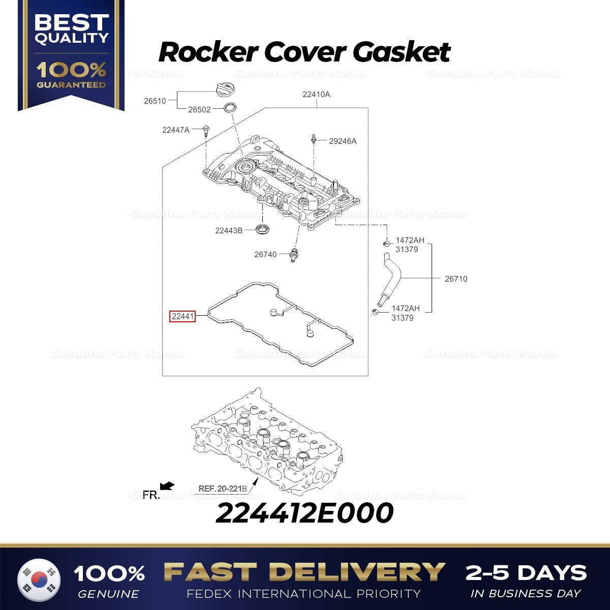 Genuine Rocker Cover Gasket 224412E000 for Hyundai Elantra Kia Forte