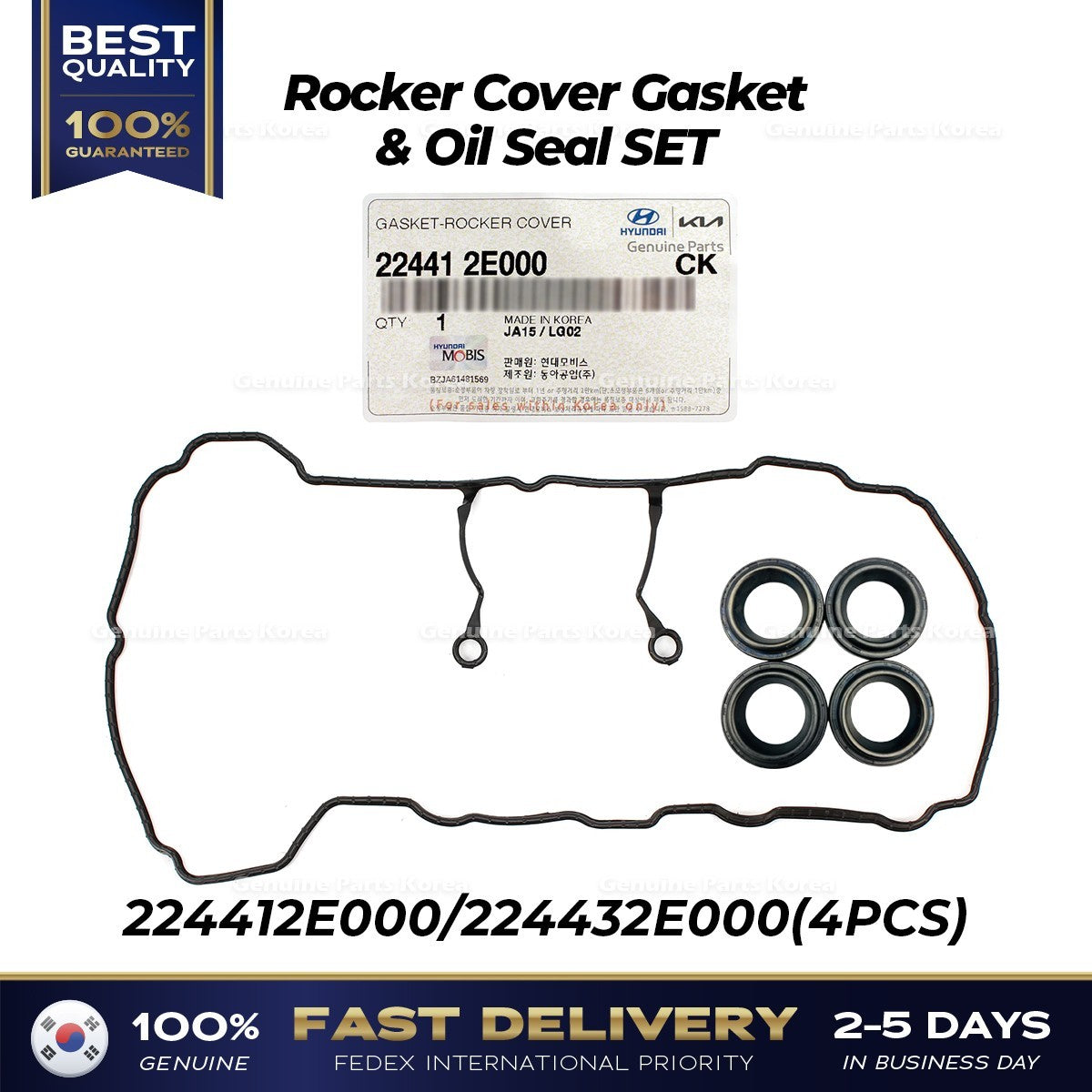Genuine Rocker Cover Gasket & Oil Seal SET 224412E000 for Hyundai Elantra