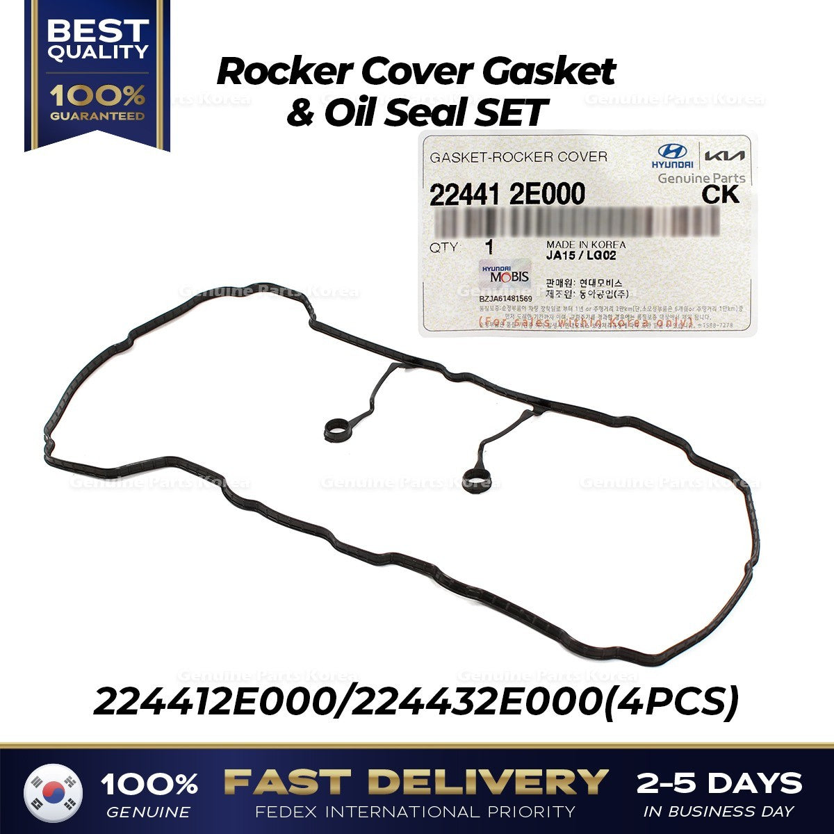 Genuine Rocker Cover Gasket & Oil Seal SET 224412E000 for Hyundai Elantra