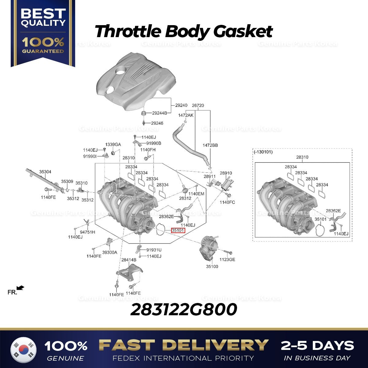 Genuine Throttle Body Gasket 283122G800 for Hyundai Sonata Hybrid
