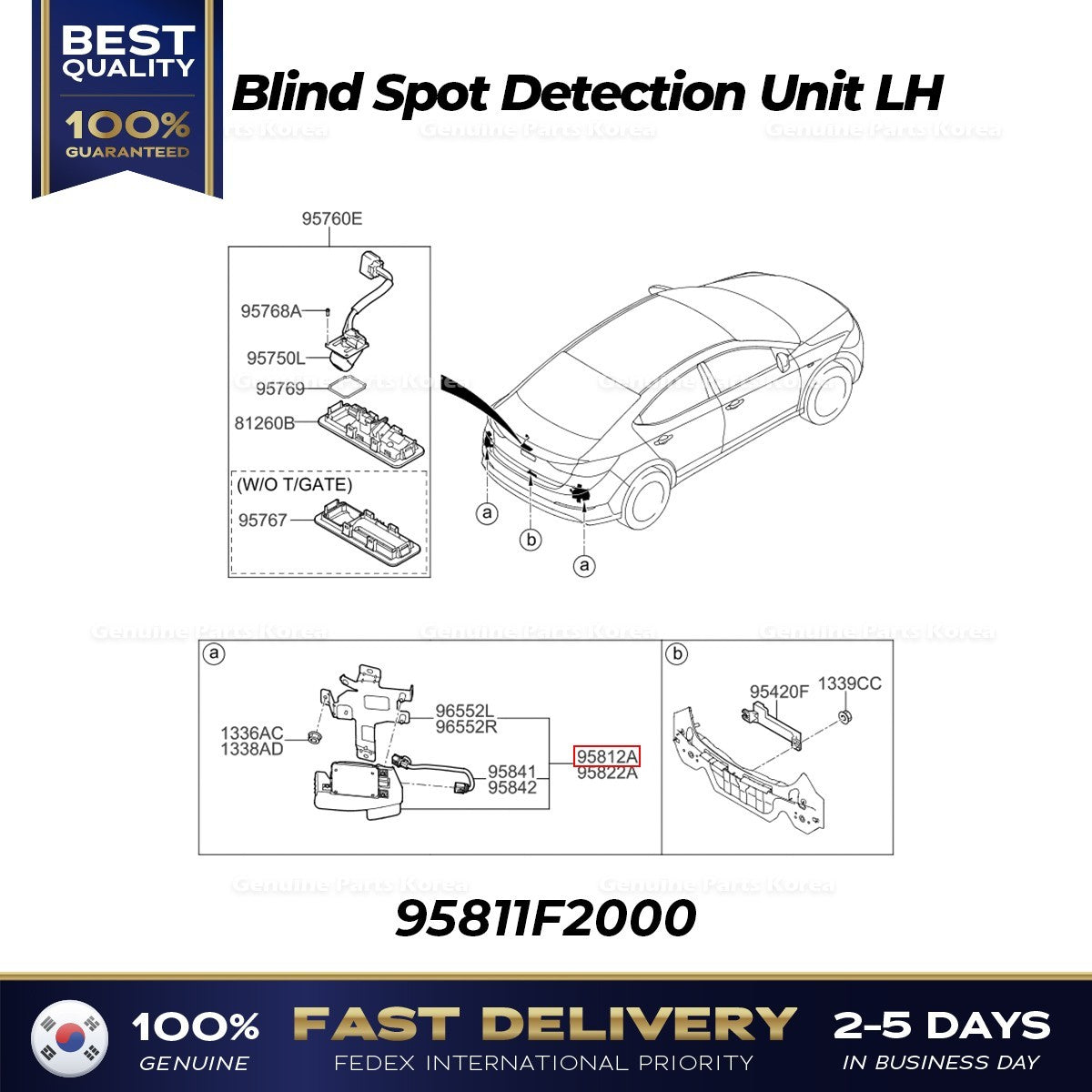 Genuine Blind Spot Detection Unit LH 95811F2000 for Hyundai Elantra
