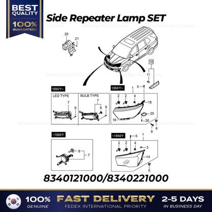 Genuine Side Repeater Lamp SET 8340121000 8340221000 for Korando Turismo