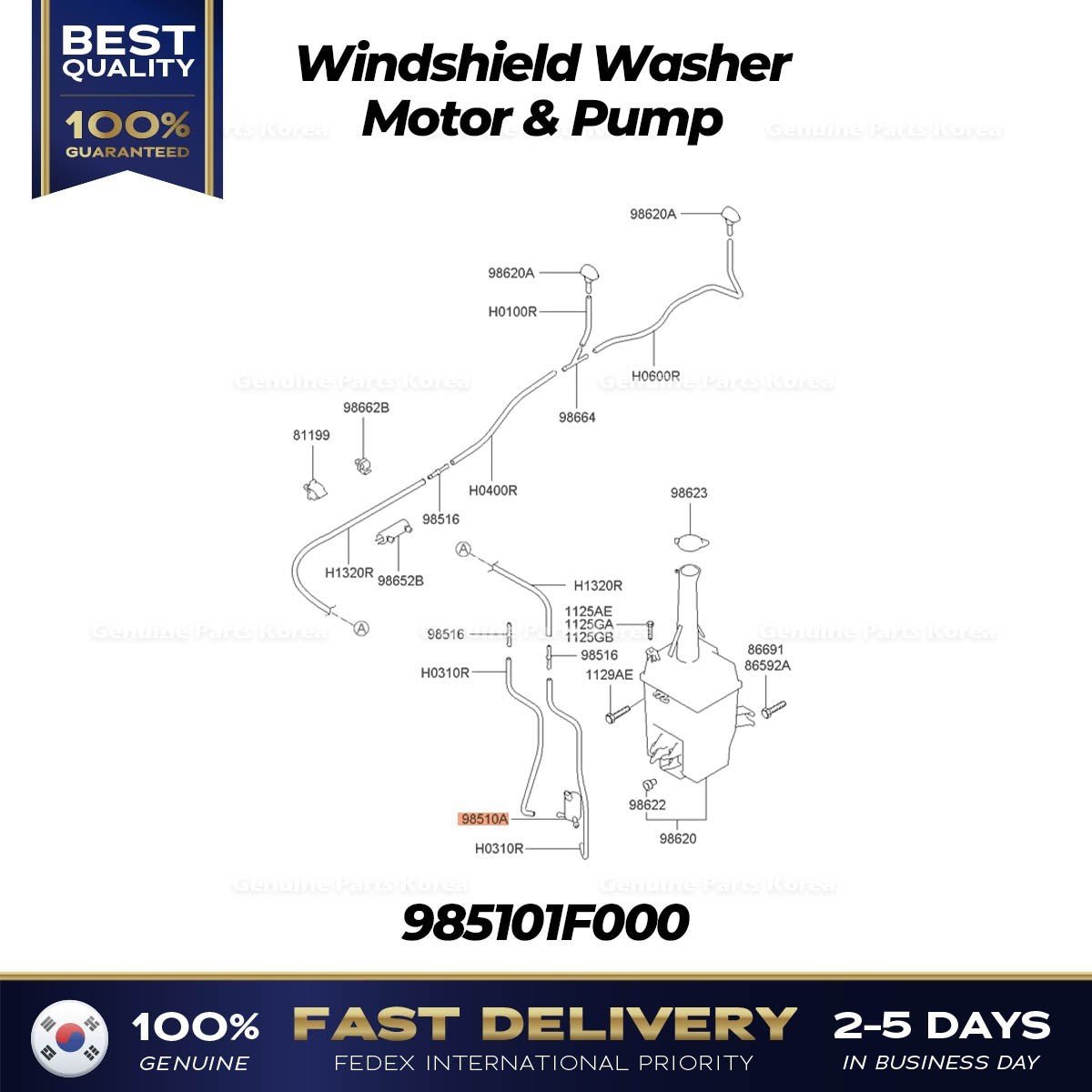 Genuine Windshield Washer Motor & Pump 985101F000 for Hyundai Accent