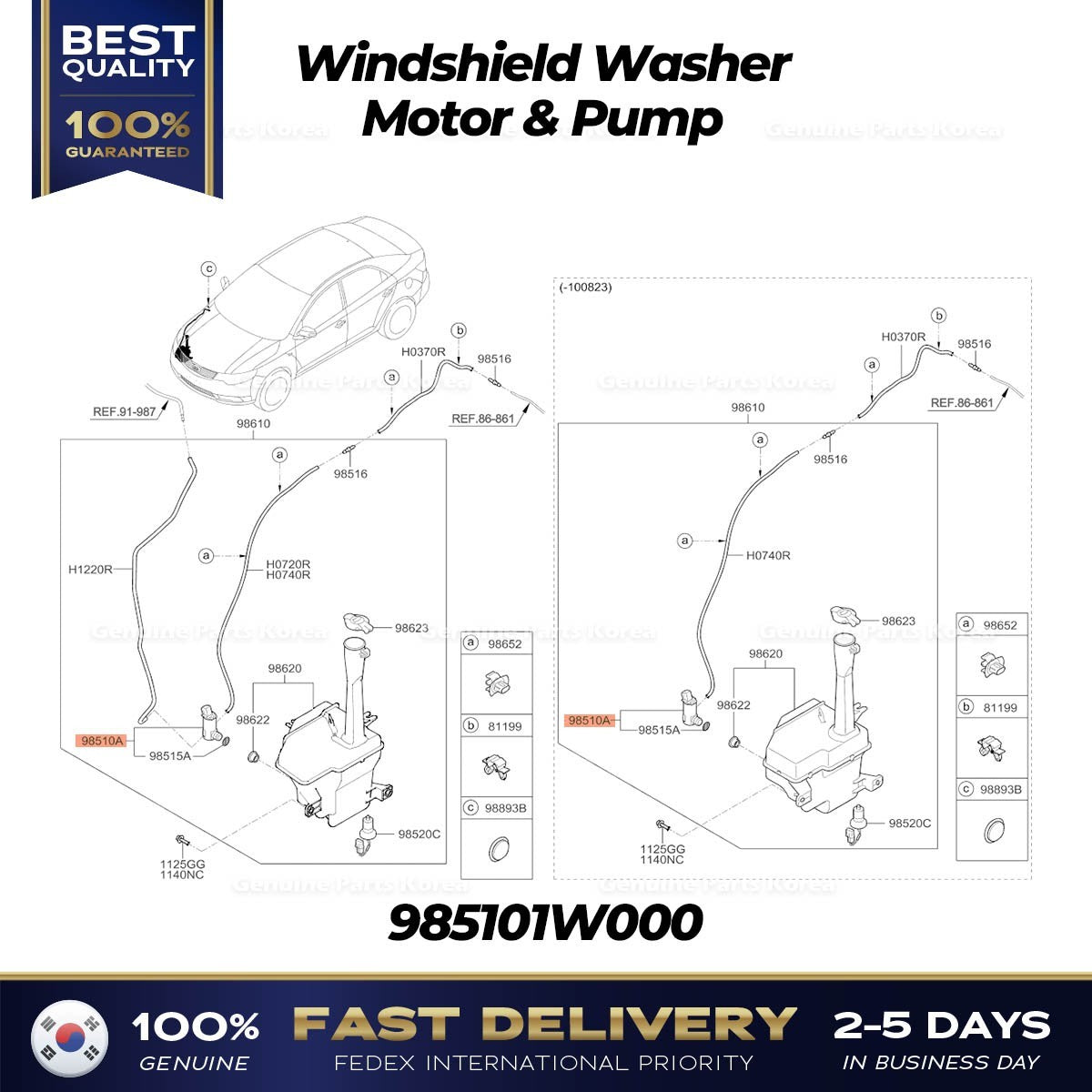Genuine Windshield Washer Motor & Pump 985101W000 for Kia Forte