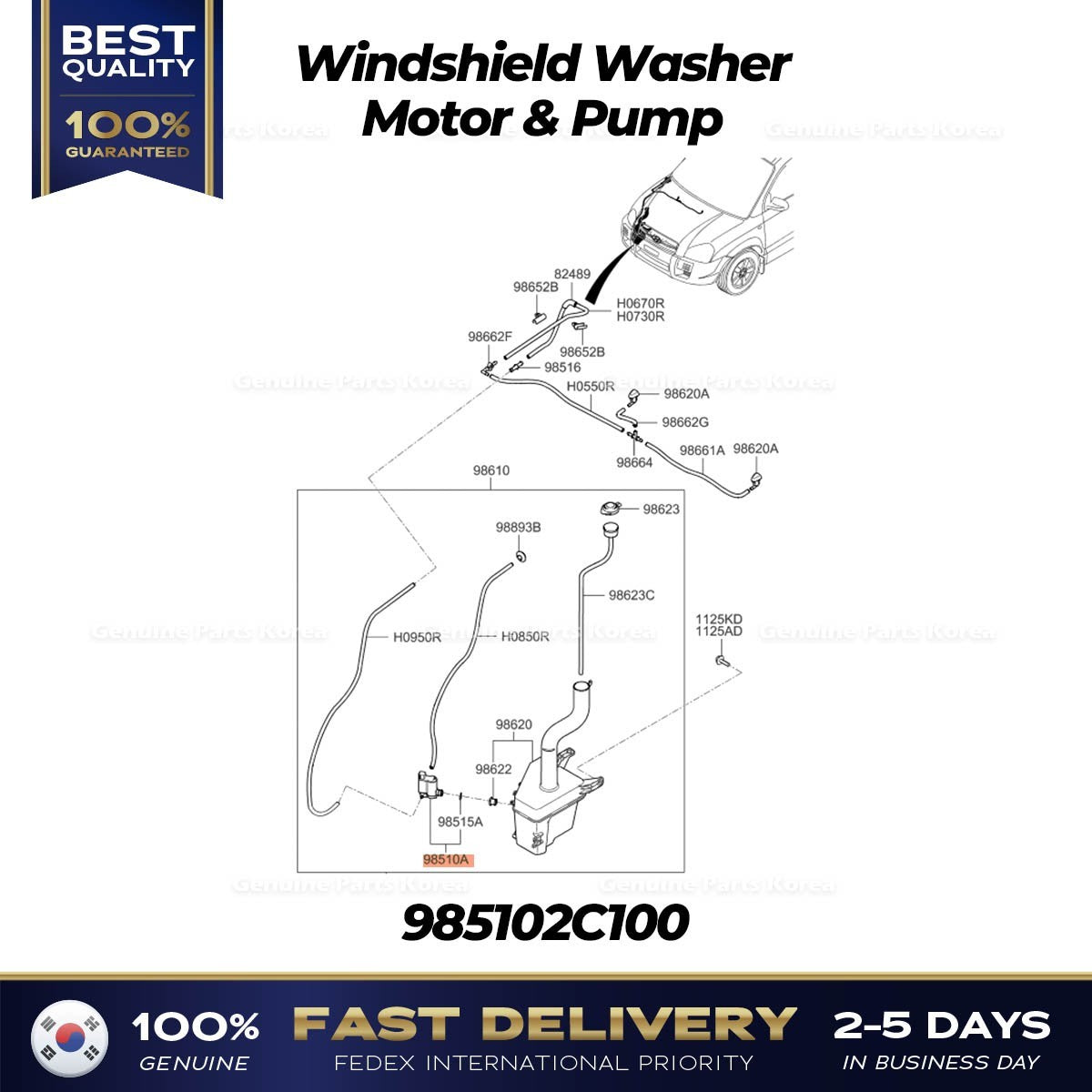 Genuine Windshield Washer Motor & Pump 985102C100 for Hyundai Tucson