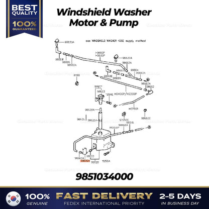 Genuine Windshield Washer Motor & Pump 9851034000 for Hyundai Accent