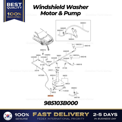 Genuine Windshield Washer Motor & Pump 985103K000 for Hyundai Elantra