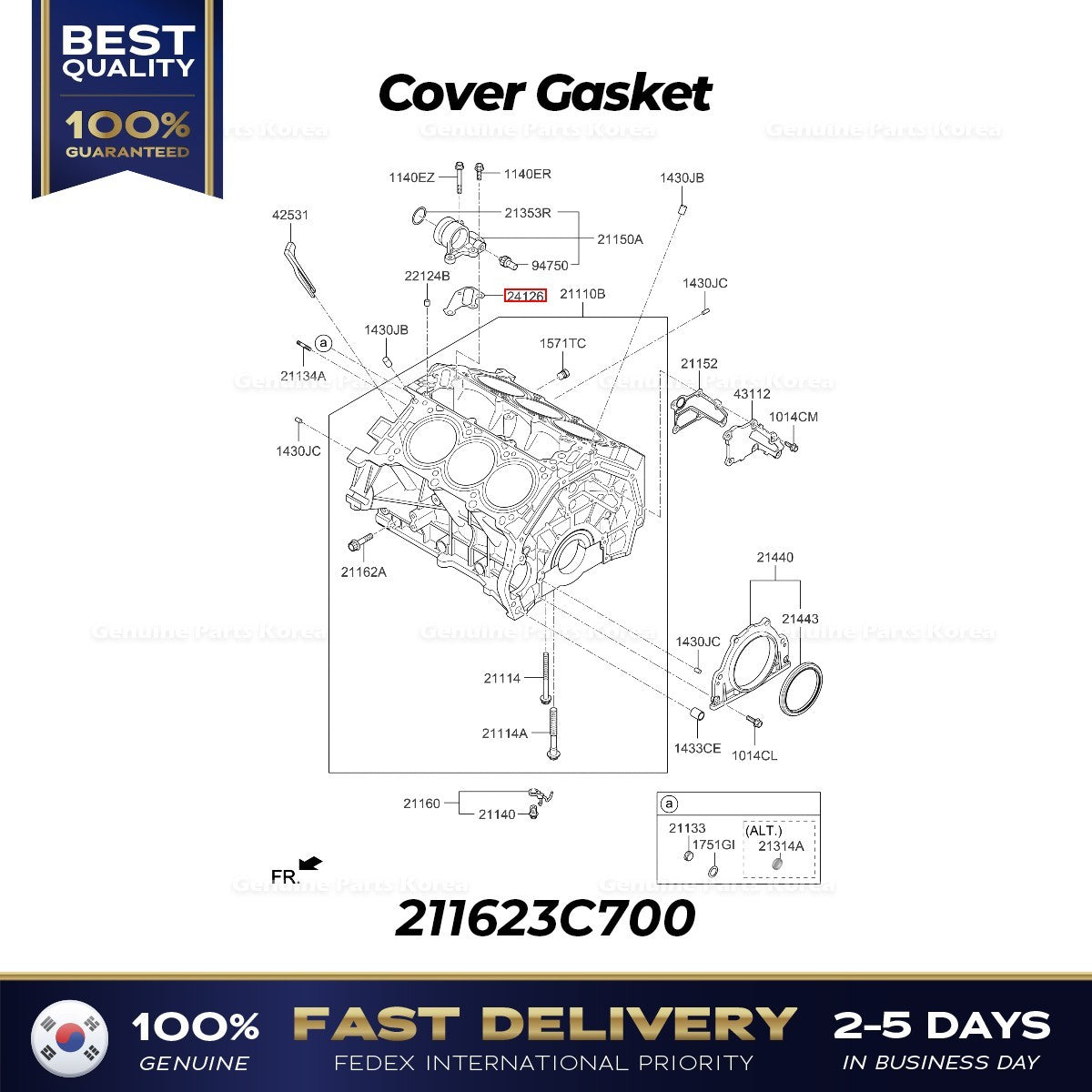 Genuine Cover Gasket 211623C700 for Hyundai Genesis G70 G80 Kia Sedona