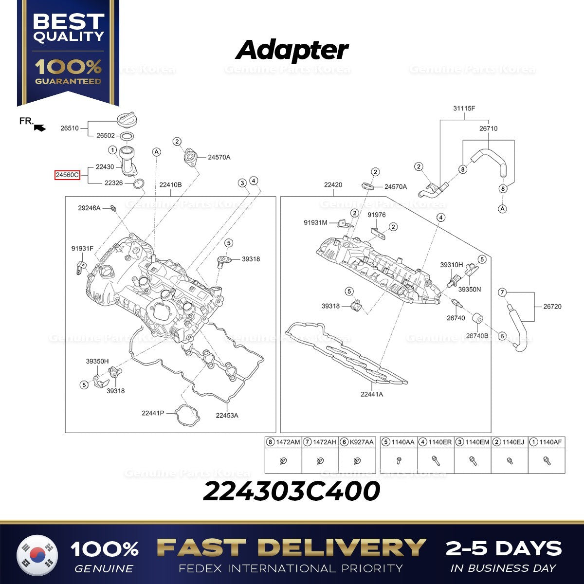 Genuine Adapter 224303C400 for Hyundai Genesis G70 G80 Kia Sorento
