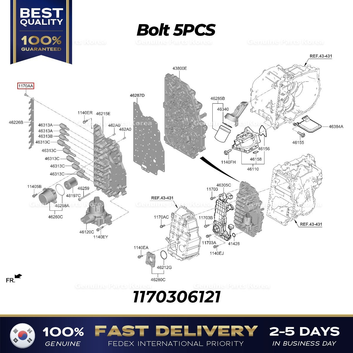 Genuine Bolt 5PCS 1170306121 for Hyundai Kia