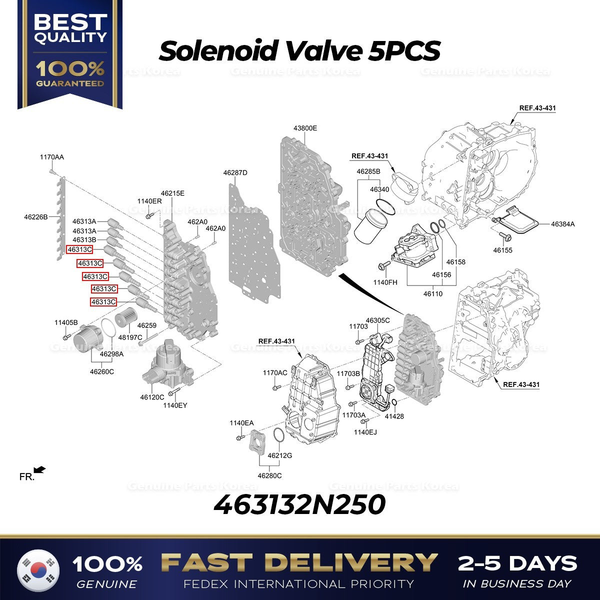 Genuine Solenoid Valve 5PCS 463132N250 for Hyundai Elantra N Kona N Kia K5