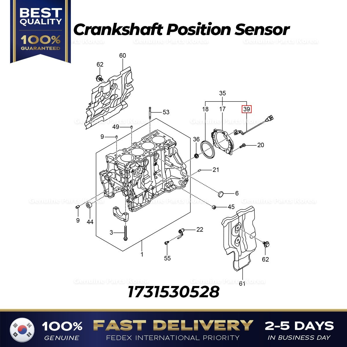 Genuine Crankshaft Position Sensor 1731530528 for Ssangyong Tivoli