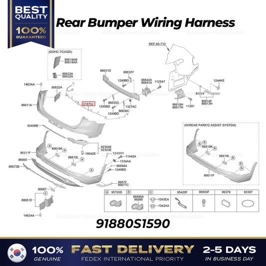Genuine Rear Bumper Wiring Harness 91880S1590 for Hyundai Santa Fe