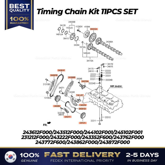 Genuine Timing Chain Kit 11PCS SET for Hyundai Grand Santa Fe
