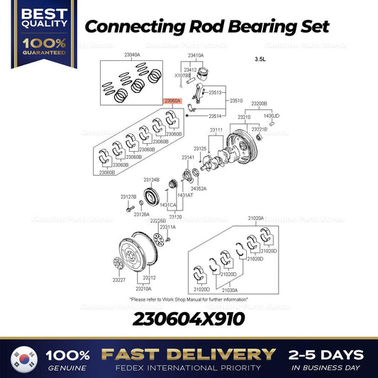 Genuine Connecting Rod Bearing Set 230604X910 for Hyundai Terracan