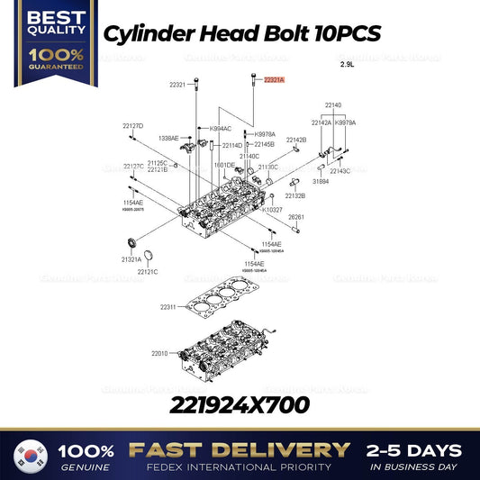 Genuine Cylinder Head Bolt 10PCS 221924X700 for Hyundai Terracan
