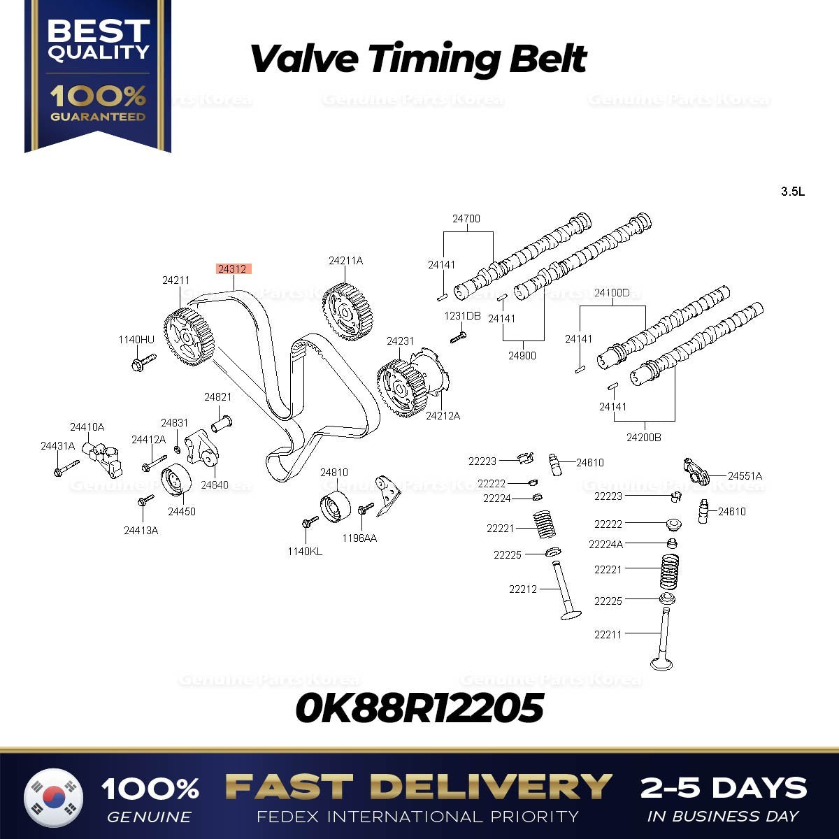 Genuine Valve Timing Belt 0K88R12205 for Hyundai Terracan