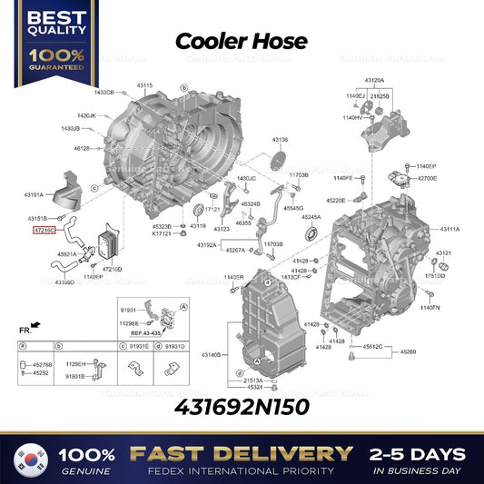 Genuine Cooler Hose 431692N150 for Hyundai Santa Fe Sonata Kia K5