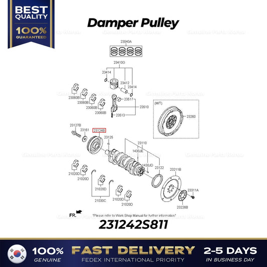 Genuine Damper Pulley 231242S811 for Hyundai Santa Fe Sonata Kia Sorento