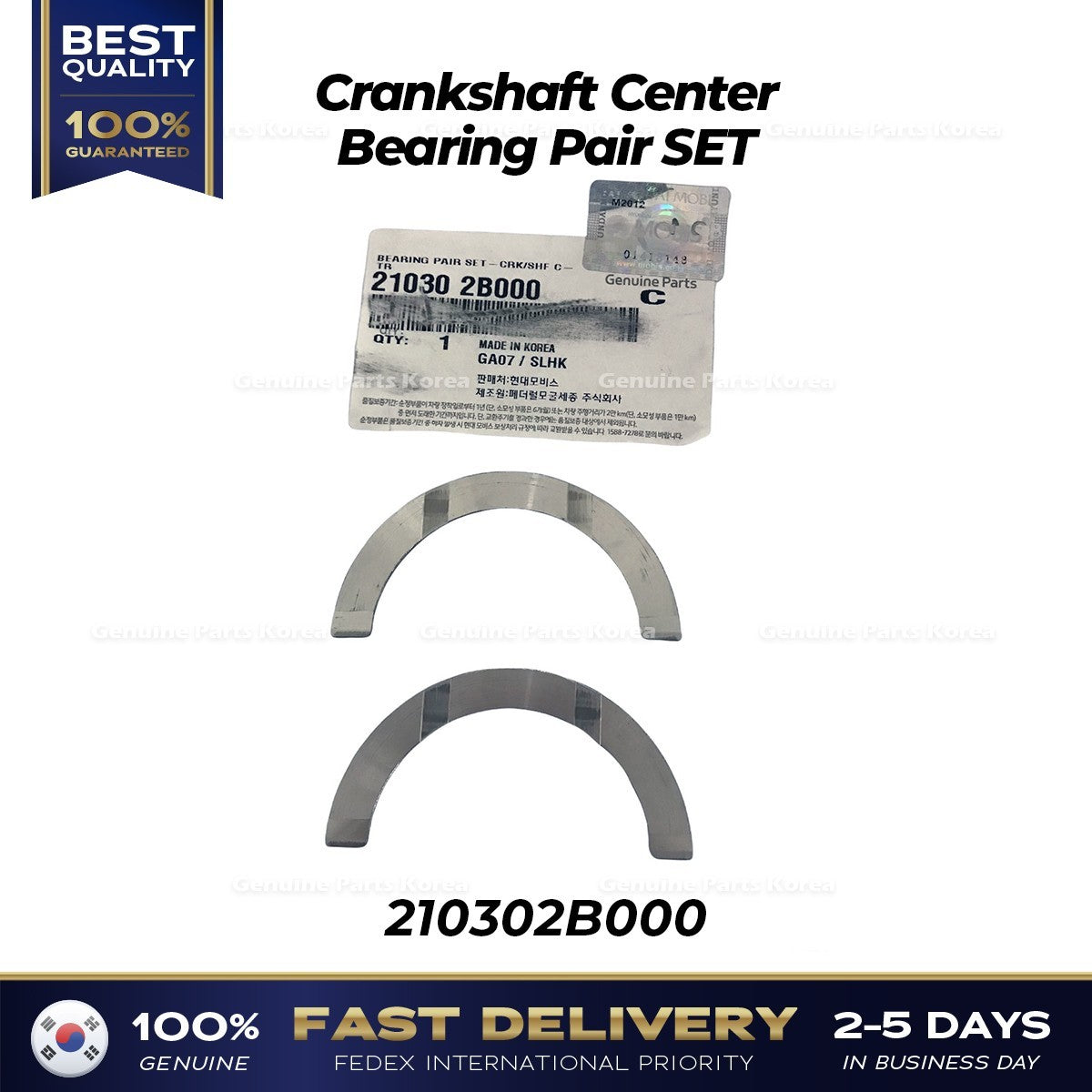 Genuine Crankshaft Center Bearing Pair SET 210302B000 for Hyundai Accent