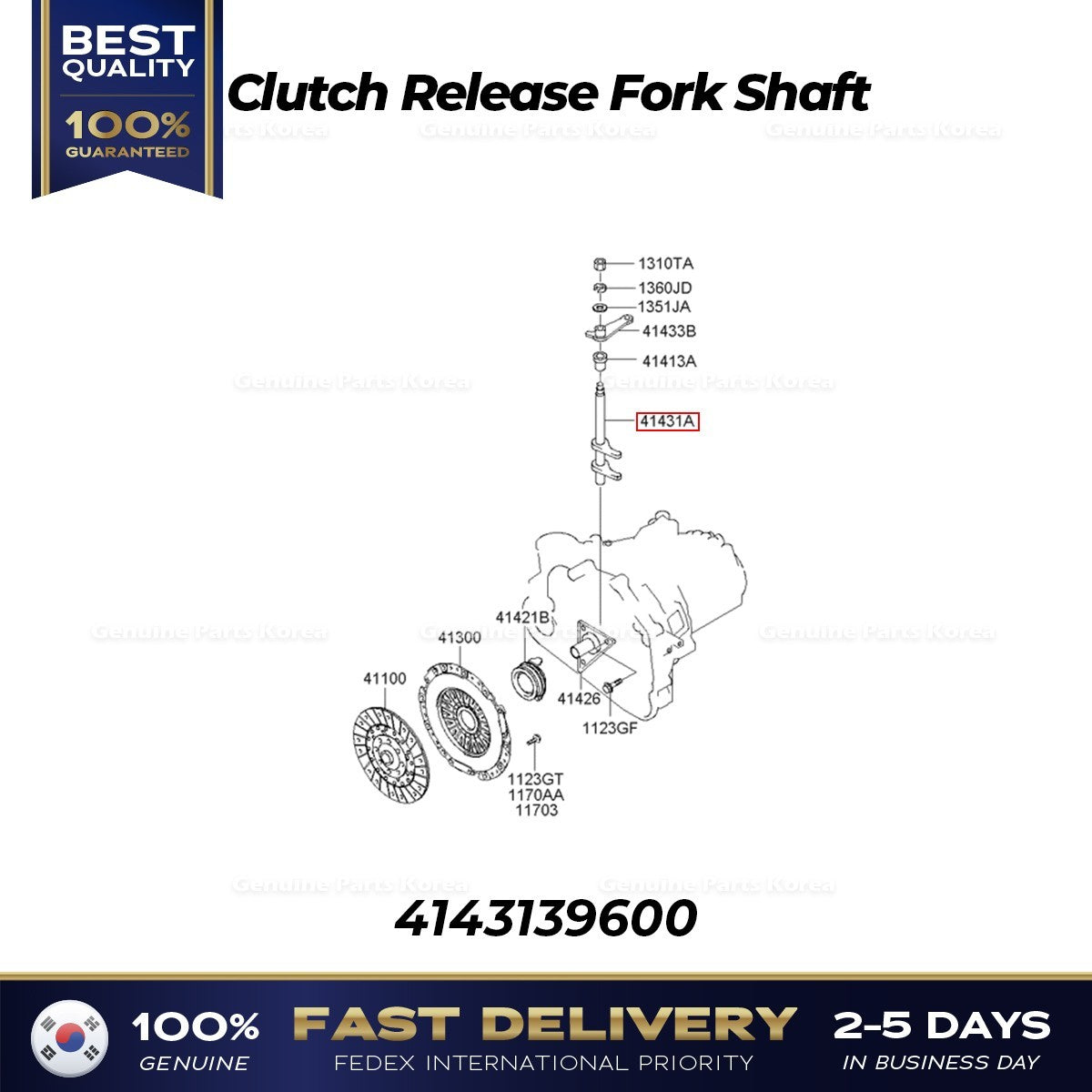 Genuine Clutch Release Fork Shaft 4143139600 for Hyundai Tiburon