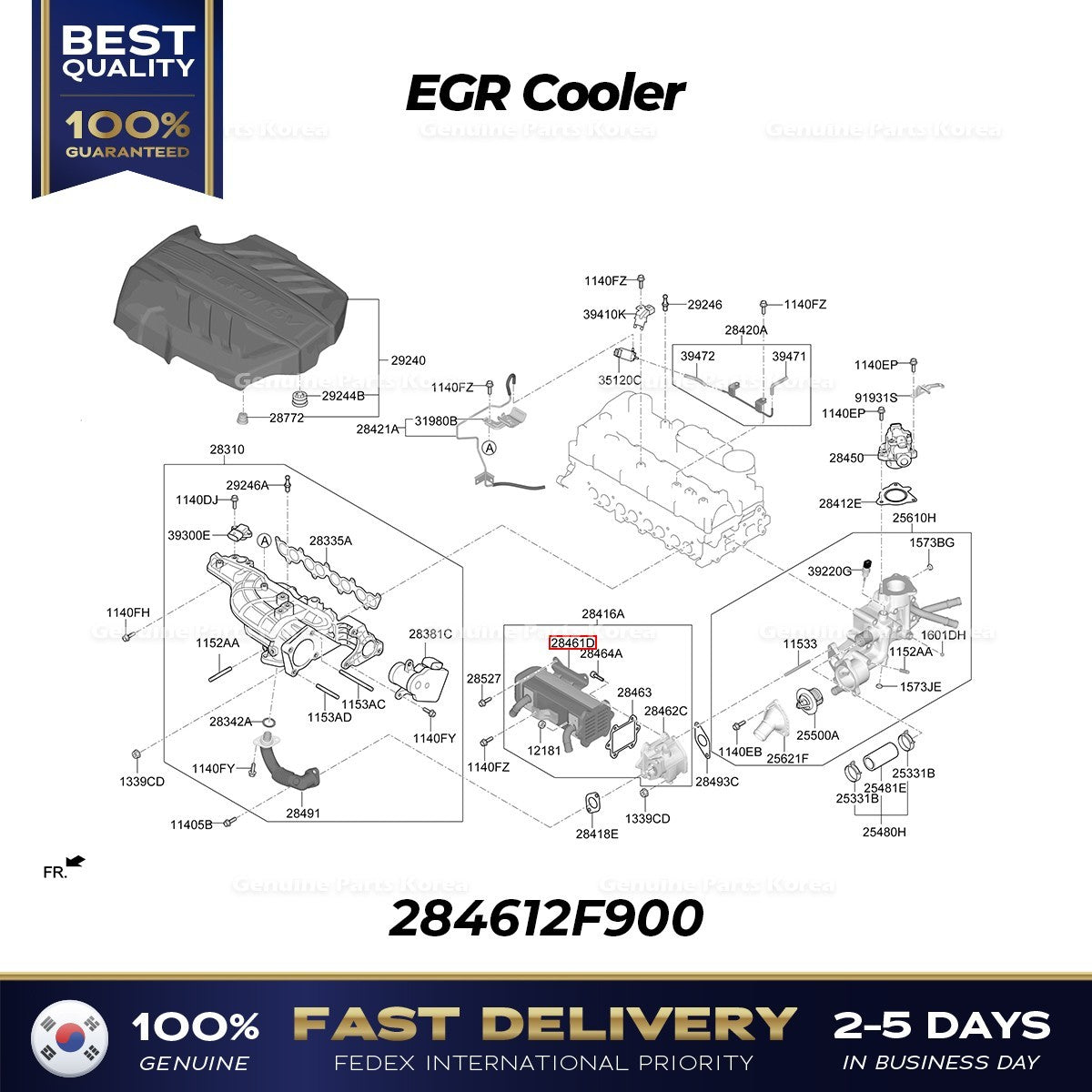 Genuine EGR Cooler 284612F900 for Hyundai Santa Fe Tucson Kia Sorento