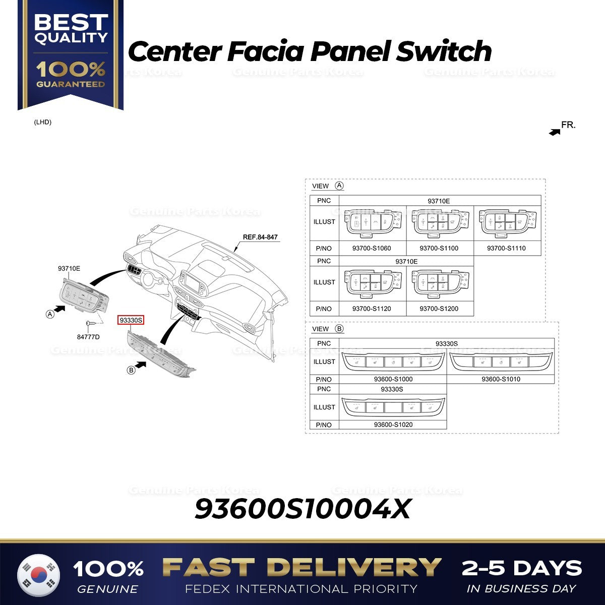 Genuine Center Facia Panel Switch 93600S10004X for Hyundai Santa Fe