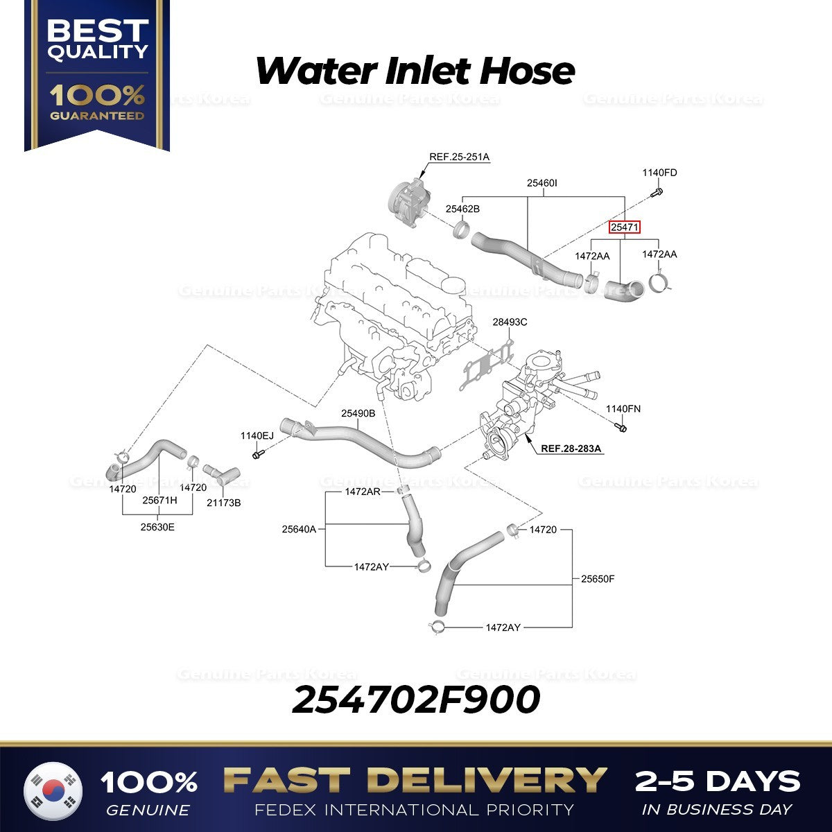 Genuine Water Inlet Hose 254702F900 for Hyundai Santa Fe