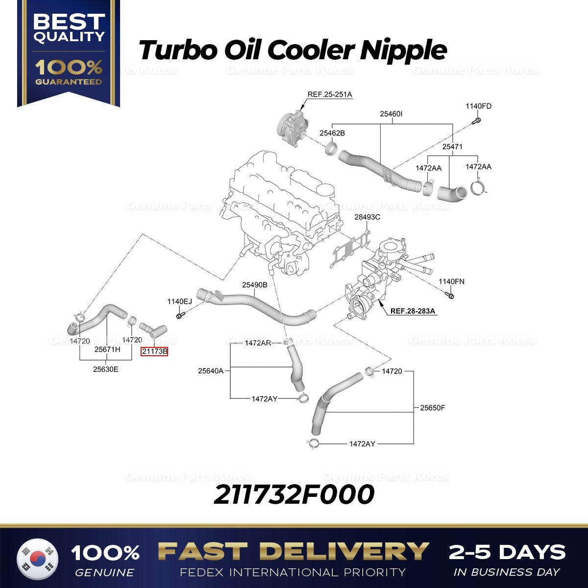 Genuine Turbo Oil Cooler Nipple 211732F000 for Hyundai Santa Fe Tucson