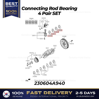 Genuine Connecting Rod Bearing 4 Pair SET 230604A940 for Hyundai H1 H350