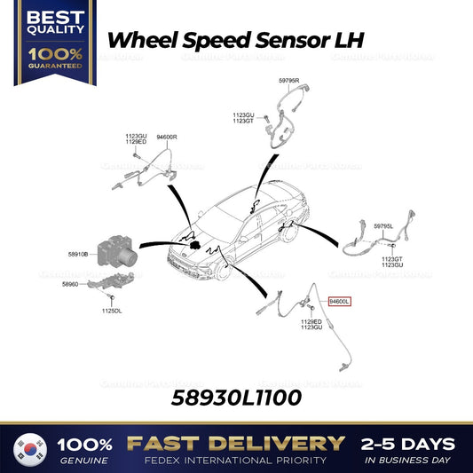 Genuine Wheel Speed Sensor LH 58930L1100 for Hyundai Sonata