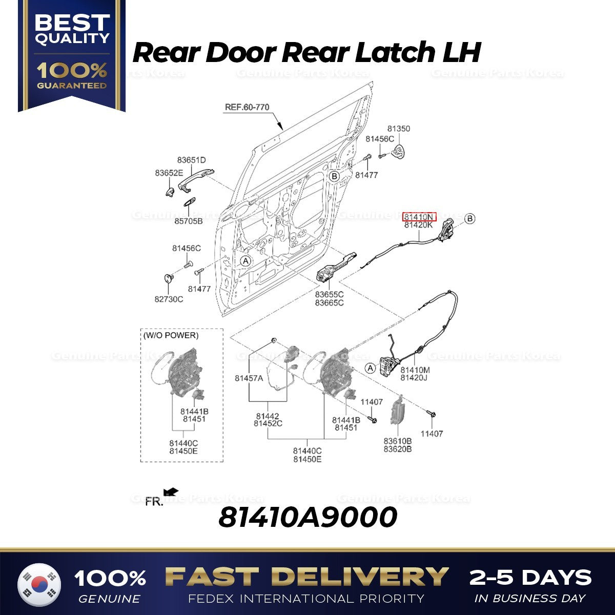 Genuine Rear Door Rear Latch LH 81410A9000 for Kia Sedona
