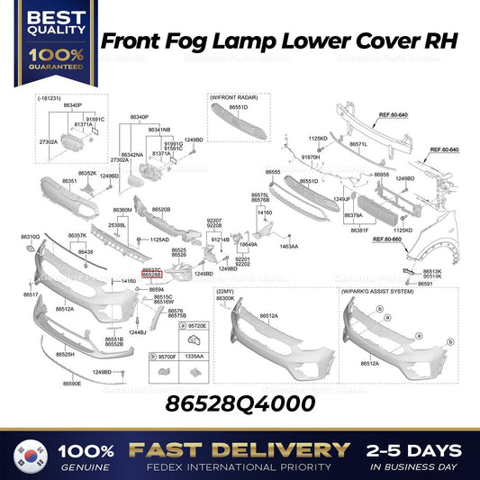 Genuine Front Fog Lamp Lower Cover RH 86528Q4000 for Kia Niro EV