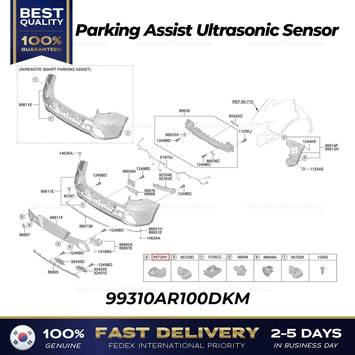 Genuine Parking Assist Ultrasonic Sensor 99310AR100DKM for Genesis GV70
