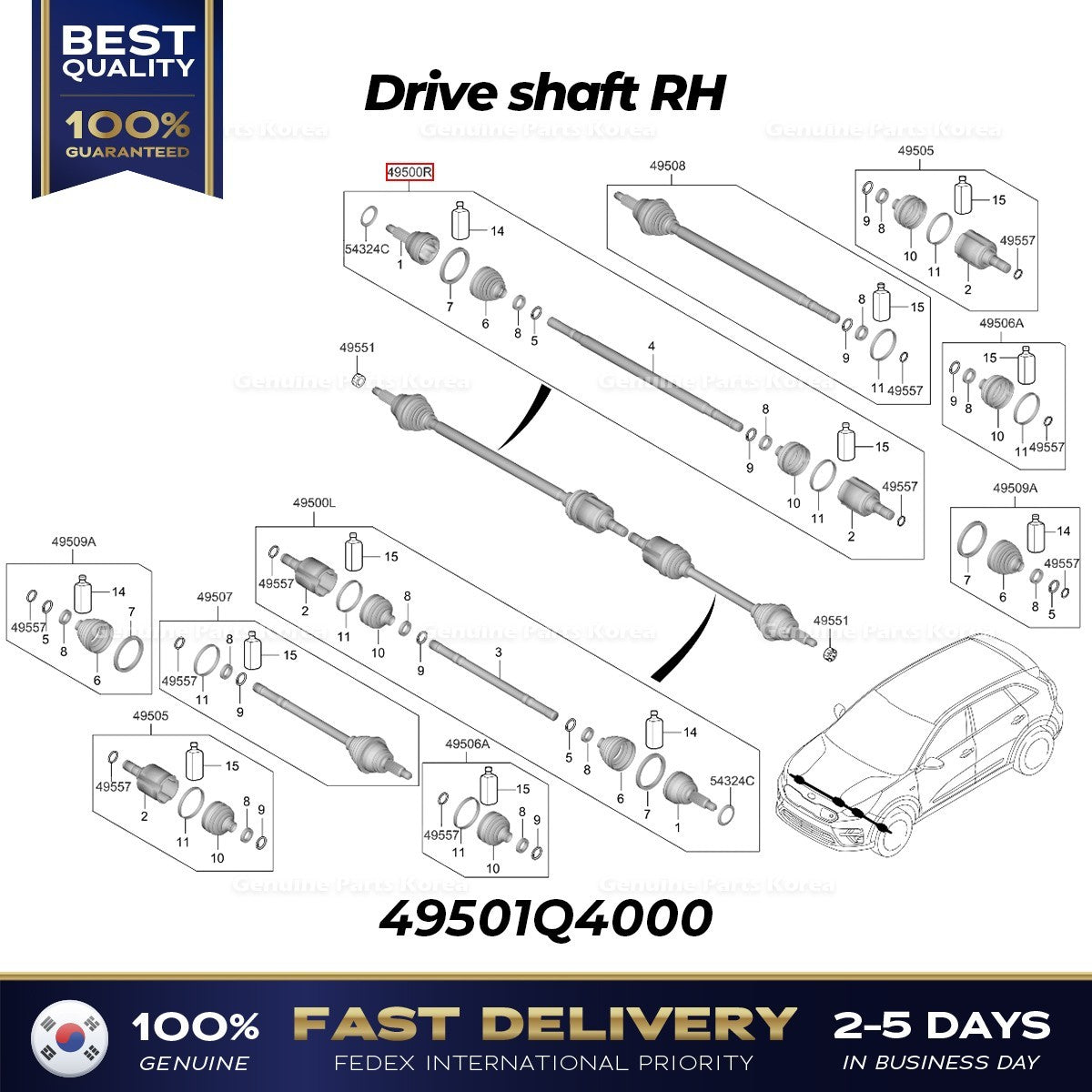 Genuine Drive shaft RH 49501Q4000 for Kia Niro EV