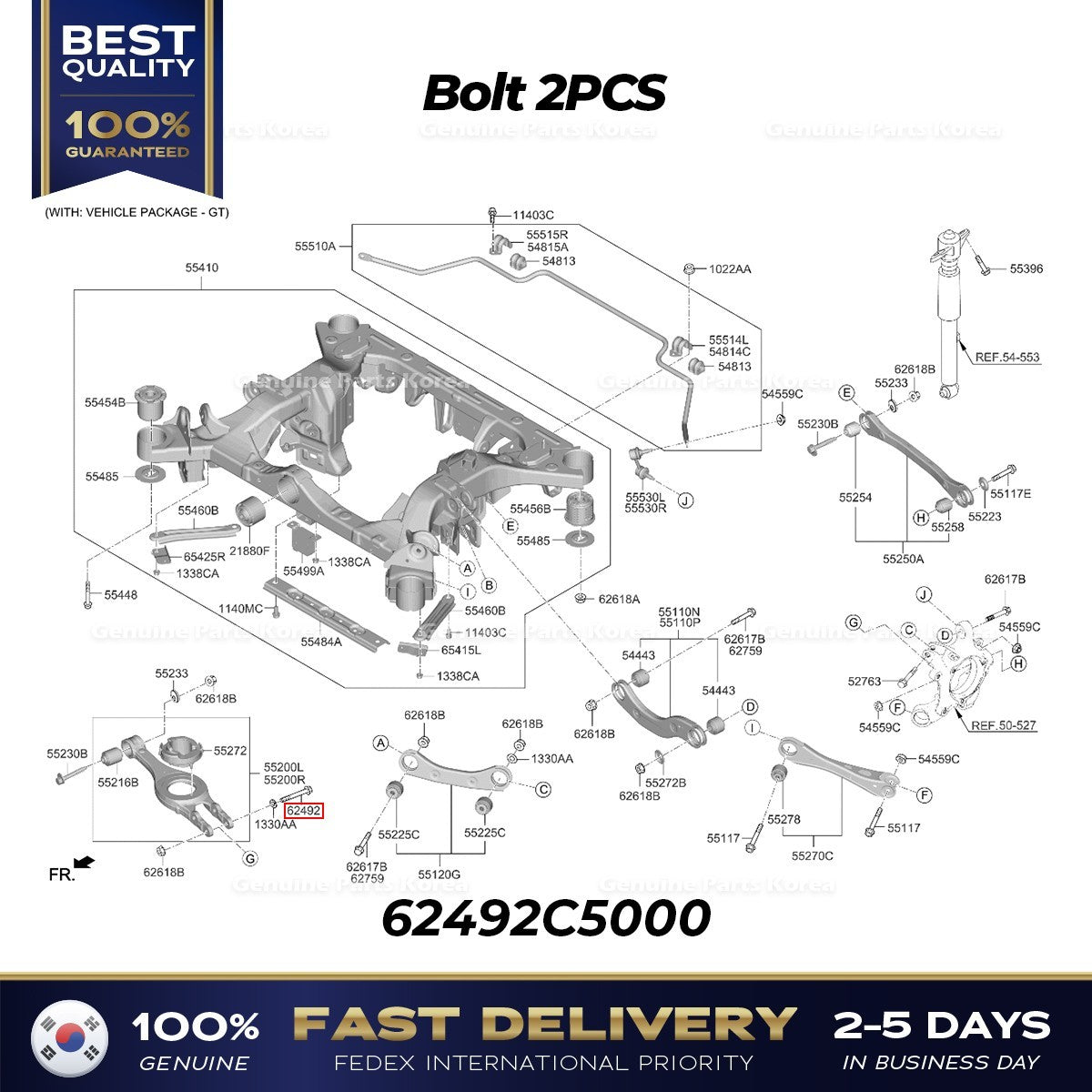 Genuine Bolt 2PCS 62492C5000 for Hyundai Kona Santa Fe Kia Sorento