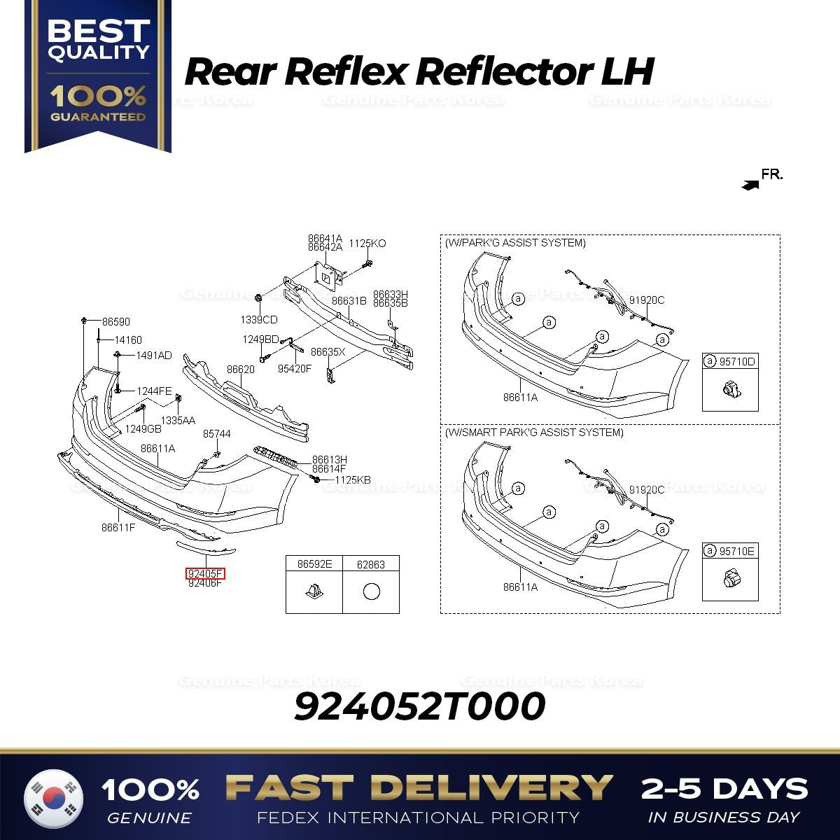 Genuine Rear Reflex Reflector LH 924052T000 for Kia Optima