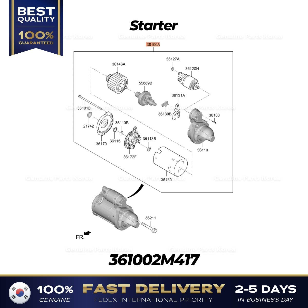 Genuine Starter 361002M417 for Hyundai Kona