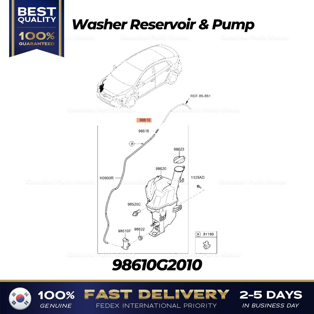 Genuine Washer Reservoir & Pump 98610G2010 for Hyundai Ioniq